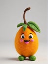 Photo Of A Needle-Felted Cartoon Mango Character Isolated On A White Background. Generative AI