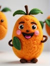 Photo Of A Needle-Felted Cartoon Mango Character Isolated On A White Background. Generative AI