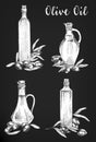 Set of isolated sketches of oil bottles negatives