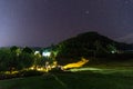 night landscape, Village under billions stars in himalayas Royalty Free Stock Photo