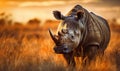 Photo of northern white rhinoceros captured in the grasslands of East Africa. The rhino is depicted in a majestic and powerful Royalty Free Stock Photo