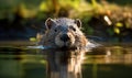 photo of nutria in a forest river at sunrise. Generative AI Royalty Free Stock Photo