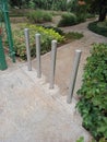 Photo object Steel Bollard Road Barriers for pedestrians in a city park. Royalty Free Stock Photo