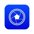 Photo objective icon digital blue