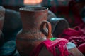 Photo of an old ancient ceramical clay jug on exhibition