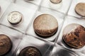 Photo of old british coins in a clear plastic sheet holder Royalty Free Stock Photo