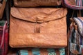 A photo of an old, brown leather handbag sold at a boutique Royalty Free Stock Photo
