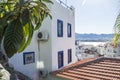 Photo of old town of Marmaris. Roofs of houses with white walls and blue shutters or window-sill in east oriental style overlookin Royalty Free Stock Photo