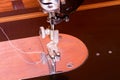 Photo of an old vintage hand sewing machine. Selective focus. Macro image. Royalty Free Stock Photo