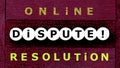 Photo on online dispute resolution theme. The phrase `online dispute resolution`, on a grunge background. Dispute resolution
