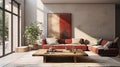 Serene Urban Living Room 3d Graphic Design With Zen Buddhism Influence