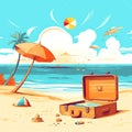 opened suit case in beach illustration ai generated Royalty Free Stock Photo