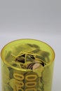 Opened 500 yen coin piggy bank Royalty Free Stock Photo