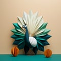 Playful Origami Peacock: Minimalist 3d Illustration With Character Design Royalty Free Stock Photo