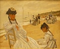 Photo of the original painting: `On the Beach at Trouville` by Claude Monet. Frameless. Royalty Free Stock Photo