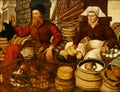 Photo of the original painting by the medieval painter Jan van Horst: `Market Scene`