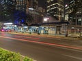 Photo, 11 Otober 2019, Transjakarta Bus Entering and Exit Gelora Bung Karno, Senayan Shelter at South Jakarta, Indonesia, Pasengge Royalty Free Stock Photo