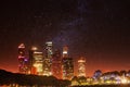 Glowing lights Moscow city. Night view. Against the background of the starry sky. Royalty Free Stock Photo