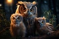 Photo of an Owl and owlets in macro photography