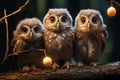 Photo of an Owl and owlets in macro photography