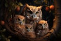Photo of an Owl and owlets in macro photography
