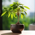 photo of Pachira macrocarpa potted plant sunlight generative AI