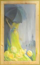 Under the umbrella. Oil painting on wood. Royalty Free Stock Photo