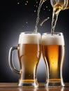 Photo Of Pair Of Beer Glasses Making A Toast, Beer Splash. Generative AI