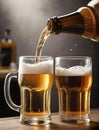 Photo Of Pair Of Beer Glasses Making A Toast, Beer Splash. Generative AI