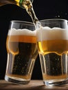 Photo Of Pair Of Beer Glasses Making A Toast, Beer Splash. Generative AI