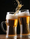 Photo Of Pair Of Beer Glasses Making A Toast, Beer Splash. Generative AI