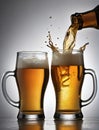 Photo Of Pair Of Beer Glasses Making A Toast, Beer Splash. Generative AI