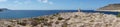 Photo panorama. Cape in the Mediterranean Sea near the Cumnija Sewage Treatment Plant. Mellieha, Malta