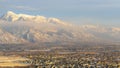 Photo Panorama Mount Timpanogos and residential neighborhood with winter snow at sunset