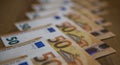 paper bills of the European currency euro laid out beautifully on the table Royalty Free Stock Photo