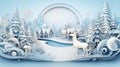 Photo of a paper cut of a deer in a snowy landscape Royalty Free Stock Photo