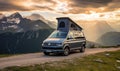 Photo of a parked van on a rustic dirt road