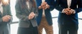 Photo of partners clapping hands after business seminar. Professional education, work meeting, presentation or coaching Royalty Free Stock Photo