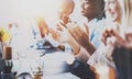 Photo of partners clapping hands after business seminar. Professional education, work meeting, presentation or coaching Royalty Free Stock Photo