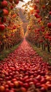 Photo of a Path Lined with Red Apples in an Orchard Royalty Free Stock Photo