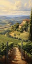 Italian Vineyard Landscape Painting With Spectacular Backdrops