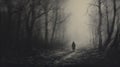 Dark And Moody Illustration Of A Person In The Woods At Night Royalty Free Stock Photo