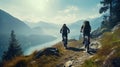 Photo of people biking on a scenic mountain trail. Wanderlust