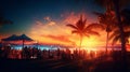 Photo of people enjoying a tropical beach getaway under palm trees Royalty Free Stock Photo