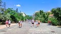 Photo of people walking on Dionysiou Areopagitou in Athens, Greece. Royalty Free Stock Photo
