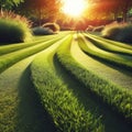 Perfectly striped freshly mowed garden lawn in summer Royalty Free Stock Photo