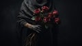 Dark And Gritty: A Hooded Figure With Roses In Photorealistic Still Lifes