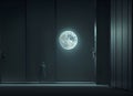 Ai generated a person standing in front of a mysterious doorway under the light of a full moon Royalty Free Stock Photo