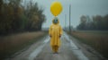 Eerie Yellow Balloon Creature Walking In Rural America