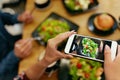 Photo On Phone. Closeup Woman Hands Photographing Food